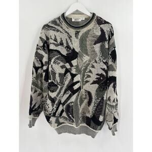 St Croix Vintage Sweater Mens Large Beige Black Wool Blend Pullover Crewneck